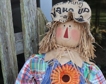 Country Scarecrow 34" long, real Clothes, Gloves, Hand Sewn Poseable FALL FUN! ShippedUSPS PRIORITY mail
