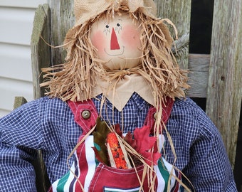 Country Scarecrow 35" long, real Clothes, Gloves, Hand Sewn Poseable FALL FUN! ShippedUSPS PRIORITY mail