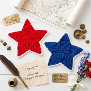 American Star Coaster Crochet PDF Pattern - America 250th Anniversary Home Decoration - Patriotic 4th of July Crochet - Independence Day