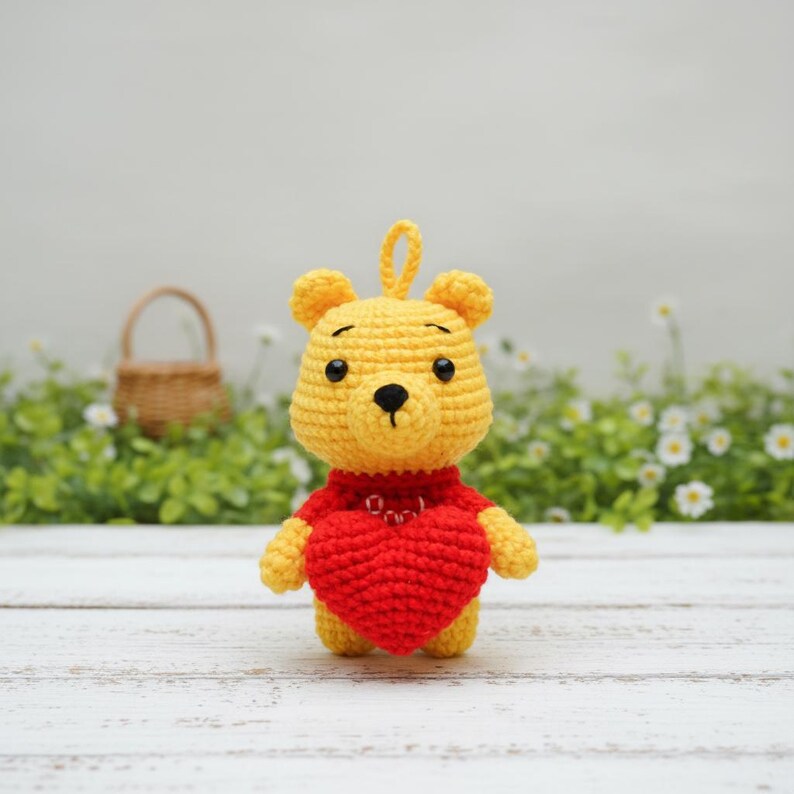 Poo.h Bear with Love Crochet PDF Pattern - How to Crochet Love Bear Keychain Crochet - Valentine Gift for Lover - Crochet Valentine Bear image 8