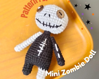 Mini Zombie Doll, Funny Crochet Toy, Halloween Plush, Cute Undead Amigurumi, Beginner Pattern, PDF Tutorial, Spooky Gift Idea, Creepy Doll