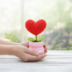 Crochet Heart Plant Pot PDF Pattern - Heart Potted Amigurumi, Easy Mother's Day Gift Crochet Tutorial, Gift for Mom Crochet image 3
