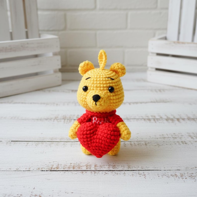 Poo.h Bear with Love Crochet PDF Pattern - How to Crochet Love Bear Keychain Crochet - Valentine Gift for Lover - Crochet Valentine Bear image 11