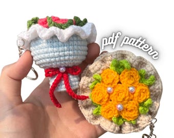 Crochet Mini Flower Bouquet Keychain Pattern: Amigurumi Floral Keyring (PDF Pattern)
