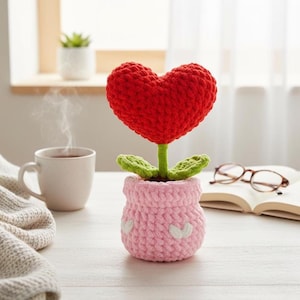 Crochet Heart Plant Pot PDF Pattern - Heart Potted Amigurumi, Easy Mother's Day Gift Crochet Tutorial, Gift for Mom Crochet