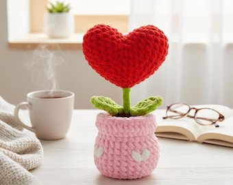 Crochet Heart Plant Pot PDF Pattern - Heart Potted Amigurumi, Easy Mother's Day Gift Crochet Tutorial, Gift for Mom Crochet