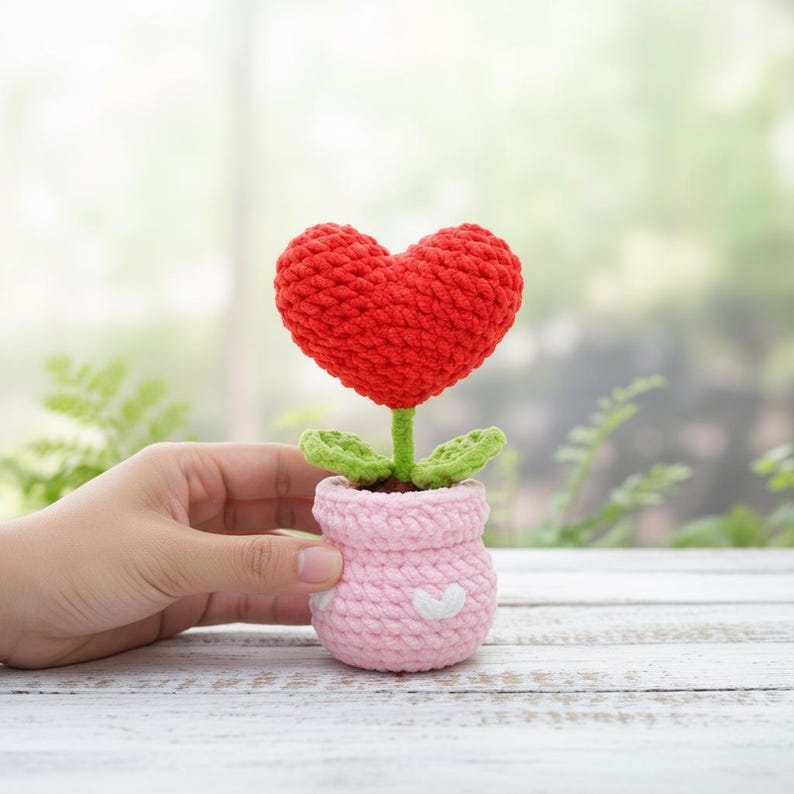 Crochet Heart Plant Pot PDF Pattern - Heart Potted Amigurumi, Easy Mother's Day Gift Crochet Tutorial, Gift for Mom Crochet image 9