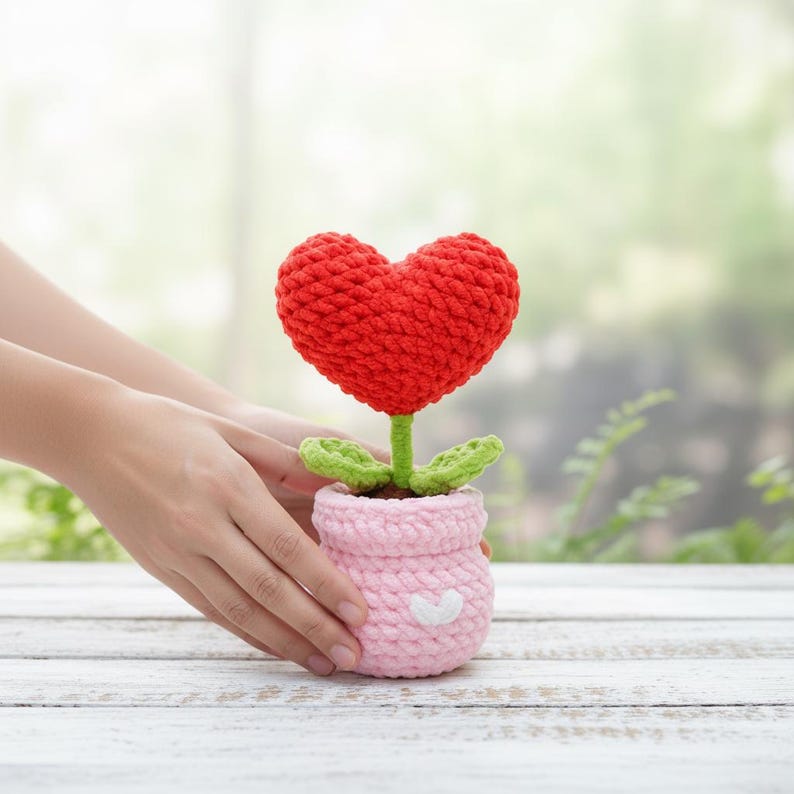 Crochet Heart Plant Pot PDF Pattern - Heart Potted Amigurumi, Easy Mother's Day Gift Crochet Tutorial, Gift for Mom Crochet image 8