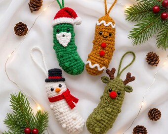 4in1 Christmas Pickle Bundle Crochet PDF Pattern - Lucky Christmas Crochet Amigurumi: Santa, Reindeer, Snowman & Gingerbread Pickle Ornament