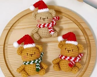 Christmas Bear Keychain Crochet Pattern - Mini Bear Amigurumi PDF Tutorial, Christmas Gift Crochet, Cute Christmas Amigurumi Crochet Pattern