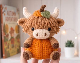 Highland Cow Halloween Crochet PDF Pattern - Easy Crochet Pumpkin Vibe Amigurumi Tutorial - Cute Highland Cow Crochet Pattern