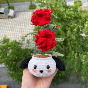 Flower Animal Pot Crochet PDF Pattern - Carnation Puppy Pot Amigurumi, How to Crochet Animal Pot, Flower Crochet Pattern, Cute Desk Decor