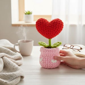 Crochet Heart Plant Pot PDF Pattern - Heart Potted Amigurumi, Easy Mother's Day Gift Crochet Tutorial, Gift for Mom Crochet image 6