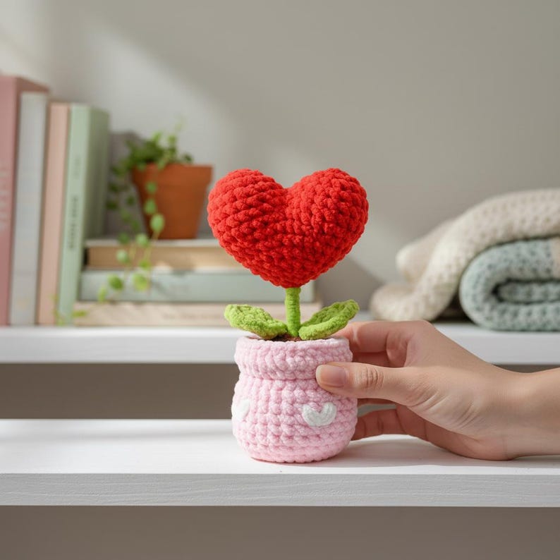 Crochet Heart Plant Pot PDF Pattern - Heart Potted Amigurumi, Easy Mother's Day Gift Crochet Tutorial, Gift for Mom Crochet image 11