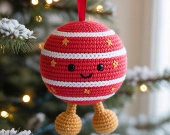 Cute Ornament Christmas Crochet Pattern - How to Crochet Cute Xmas Ball Amigurumi - Xmas Ball Easy Crochet Decoration