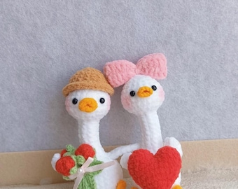 Couple Geese Crochet PDF Pattern - How to Crochet Little Goose Amigirumi - Valentine Goose Crochet Keychain - Crochet Valentine Gift