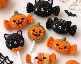 Trick or Treat Candies Crochet PDF Pattern - Step by Step Crochet Halloween Candy Set Amigurumi - Beginner Friendly Crochet Pumpkin Candy