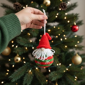 Christmas Gnome Ball Crochet Pattern, How to Crochet Gnome Ornament Xmas Tree Decoration, Crochet Christmas Ball Home Decor image 4