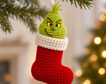 Monster in a Xmas Stocking Crochet PDF Pattern - Funny Christmas Ornaments Amigurumi - Christmas Tree The Thief Decoration Crochet Pattern