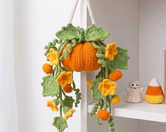 Pumpkin Potted Hanging Crochet PDF Pattern - Wall Decor Crochet Amigurumi - Fall Vibe Crochet Tutorial, Cozy Plant Crochet Autumn Decoration