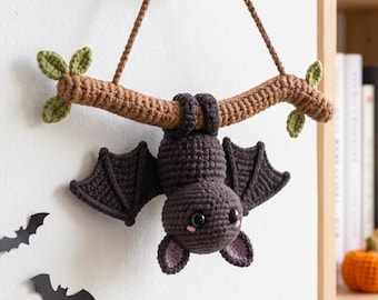 Hanging Bat Crochet PDF Pattern - How to Crochet Halloween Decor  - Cute Bat Easy Crochet Amigurumi Wall Decor - Treat and Trick Crochet