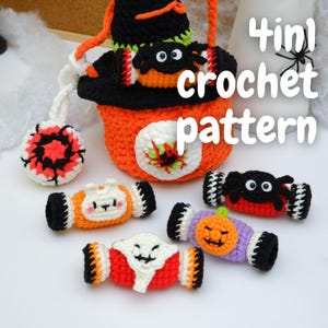 Halloween Candy Crochet Pattern, Amigurumi Candy PDF, Trick or Treat Crochet, Easy Crochet Halloween Decoration, Ghost Keychain Pattern