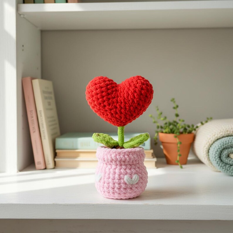 Crochet Heart Plant Pot PDF Pattern - Heart Potted Amigurumi, Easy Mother's Day Gift Crochet Tutorial, Gift for Mom Crochet image 5