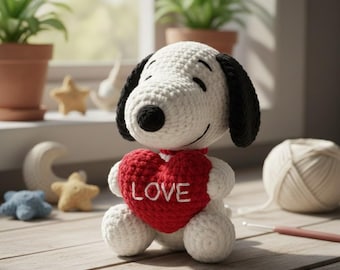 Cute Dog with Heart Crochet PDF Pattern - Step by Step Crochet Cute Dog Amigurumi - Beginner Friendly Crochet Cute Dog for Gift
