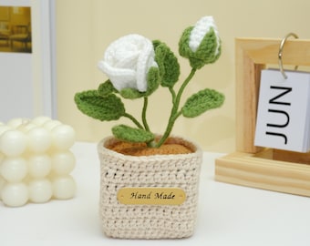 Crochet Pattern: White Rose Pot Crochet PDF Pattern, Crochet Flower Pot Amigurumi, Flower Crochet Pattern, Crochet Home Decor