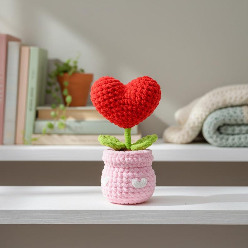 Crochet Heart Plant Pot PDF Pattern - Heart Potted Amigurumi, Easy Mother's Day Gift Crochet Tutorial, Gift for Mom Crochet image 10
