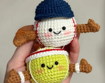 2in1 Cute Baseball & Tennis Ball Crochet PDF Pattern - Bundle Crochet Cute Ball Keychain - How to Crochet Sport Bag Charm