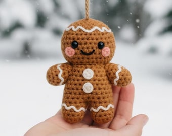 Gingerbread Man Crochet PDF Pattern - How to Crochet Gingerbread Ornament Christmas Tree Decor - Christmas Hanging Amigurumi - Xmas Gift