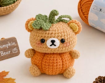 Pumpkin Bear Keychain Crochet PDF Pattern - Cute Spooky Halloween Crochet Bag Charm - Mini Bear Crochet Pattern - Cute Animal Crochet