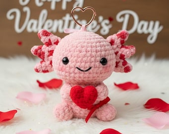 Axolotl Valentine Crochet PDF Pattern - How to Crochet Cute Axolotl Amigurumi - Valentine Gift for Lover Crochet - Crochet Cute Animal