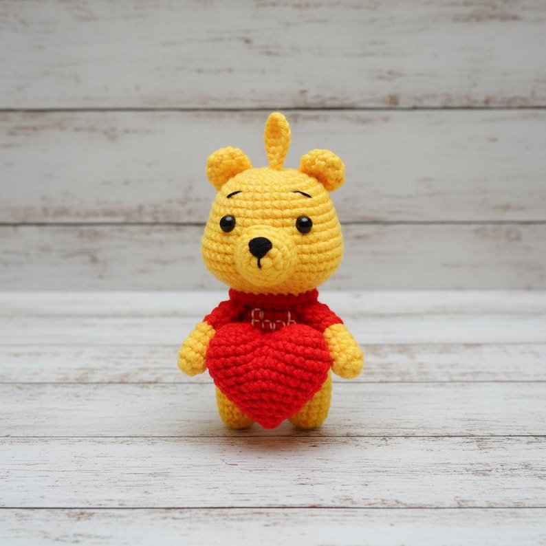 Poo.h Bear with Love Crochet PDF Pattern - How to Crochet Love Bear Keychain Crochet - Valentine Gift for Lover - Crochet Valentine Bear image 3