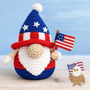 American Gnome Independence Day Crochet PDF Pattern - Patriotic 4th of July Home Decoration - How to Crochet Patriotic Gnome Amigurumi