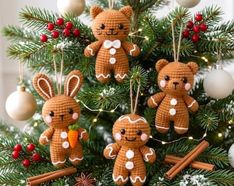 4in1 Gingerbread Ornaments Crochet PDF Pattern - Bundle Christmas Tree Decor Amigurumi Tutorial - Easy Crochet Cozy Xmas Beginner Friendly