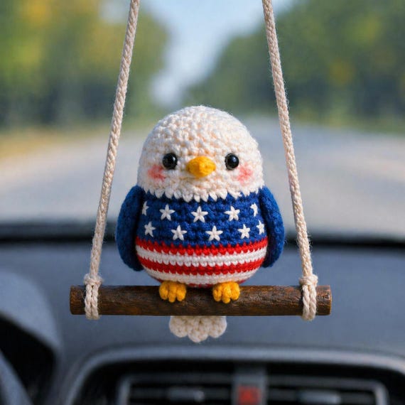 American Bald Eagle Crochet PDF Pattern - Independence Day Hanging Car Crochet Tutorial - Patriotic 4th of July Hanger Home Decoration