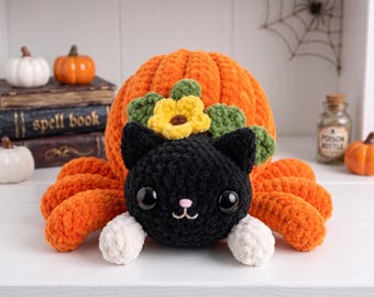 Cat Spider Crochet PDF Pattern - Cute Spooky Crochet Pumpkin Spider Amigurumi - Crochet Funny Halloween Decoration - Cat Pumpkin Amigurumi