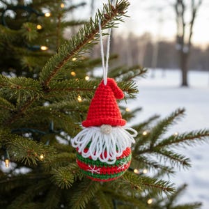 Christmas Gnome Ball Crochet Pattern, How to Crochet Gnome Ornament Xmas Tree Decoration, Crochet Christmas Ball Home Decor image 8