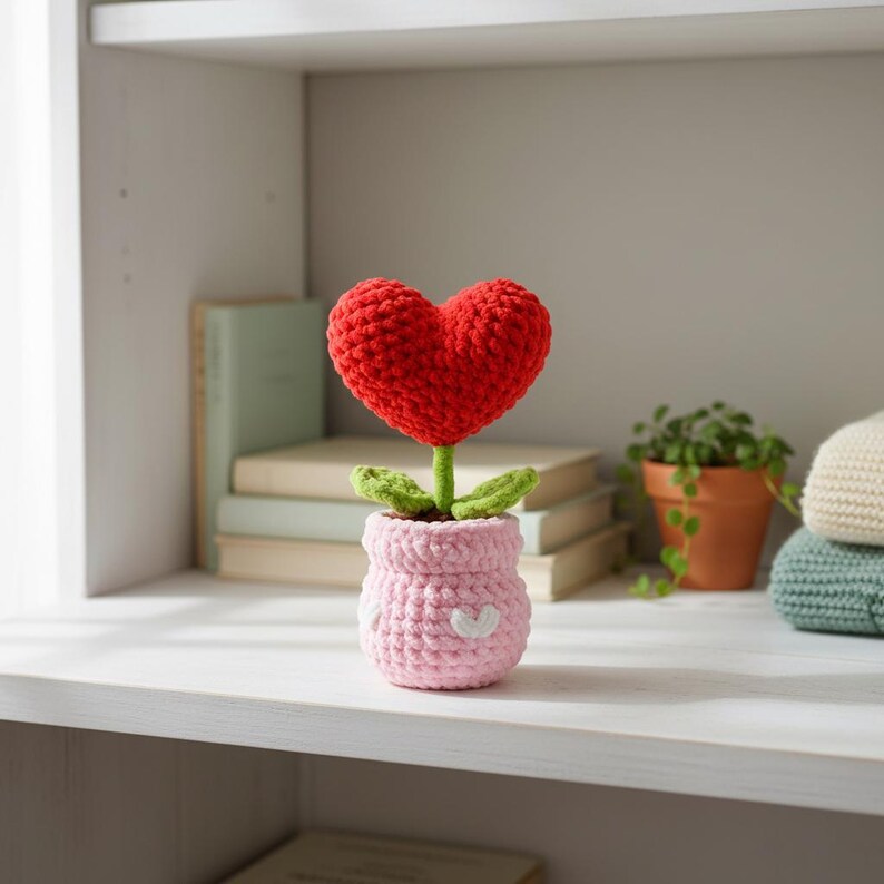 Crochet Heart Plant Pot PDF Pattern - Heart Potted Amigurumi, Easy Mother's Day Gift Crochet Tutorial, Gift for Mom Crochet image 4