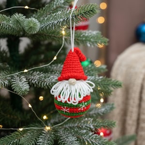 Christmas Gnome Ball Crochet Pattern, How to Crochet Gnome Ornament Xmas Tree Decoration, Crochet Christmas Ball Home Decor image 3