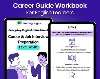 Guía de éxito profesional y preparación laboral para ESL, libro de ejercicios para estudiar y aprender gramática y vocabulario en inglés, hojas de trabajo para asesores profesionales