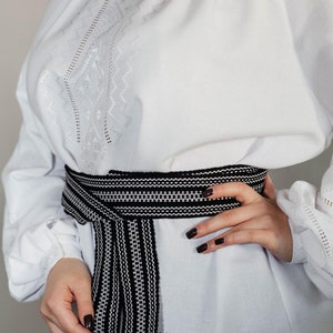 Handmade Ukrainian Wool Sash Belt, Traditional Vyshyvanka, Slavic Ceremonial Woven Styles, Grey Wide Cossack Ethnic Krajka Belt