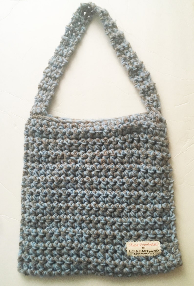 Lt Blue /& Khaki Hand Crocheted Vegan Tote Bag