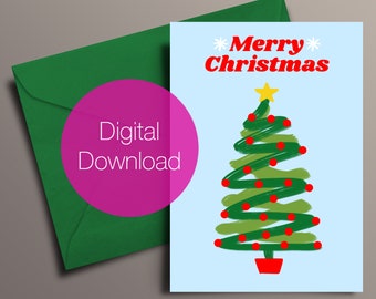 Merry Christmas Holiday Christmas 5x7 digital download card Christmas Tree Winter Noel Retro Clean Minimal Star Celebrate Wishes