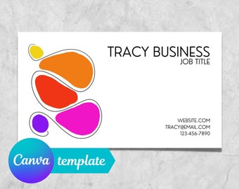 2 Sided Business Card Template - Editable Canva Business Card Design - Creative Business - Artist - Artsy - Clean - Colorful Bright Happy