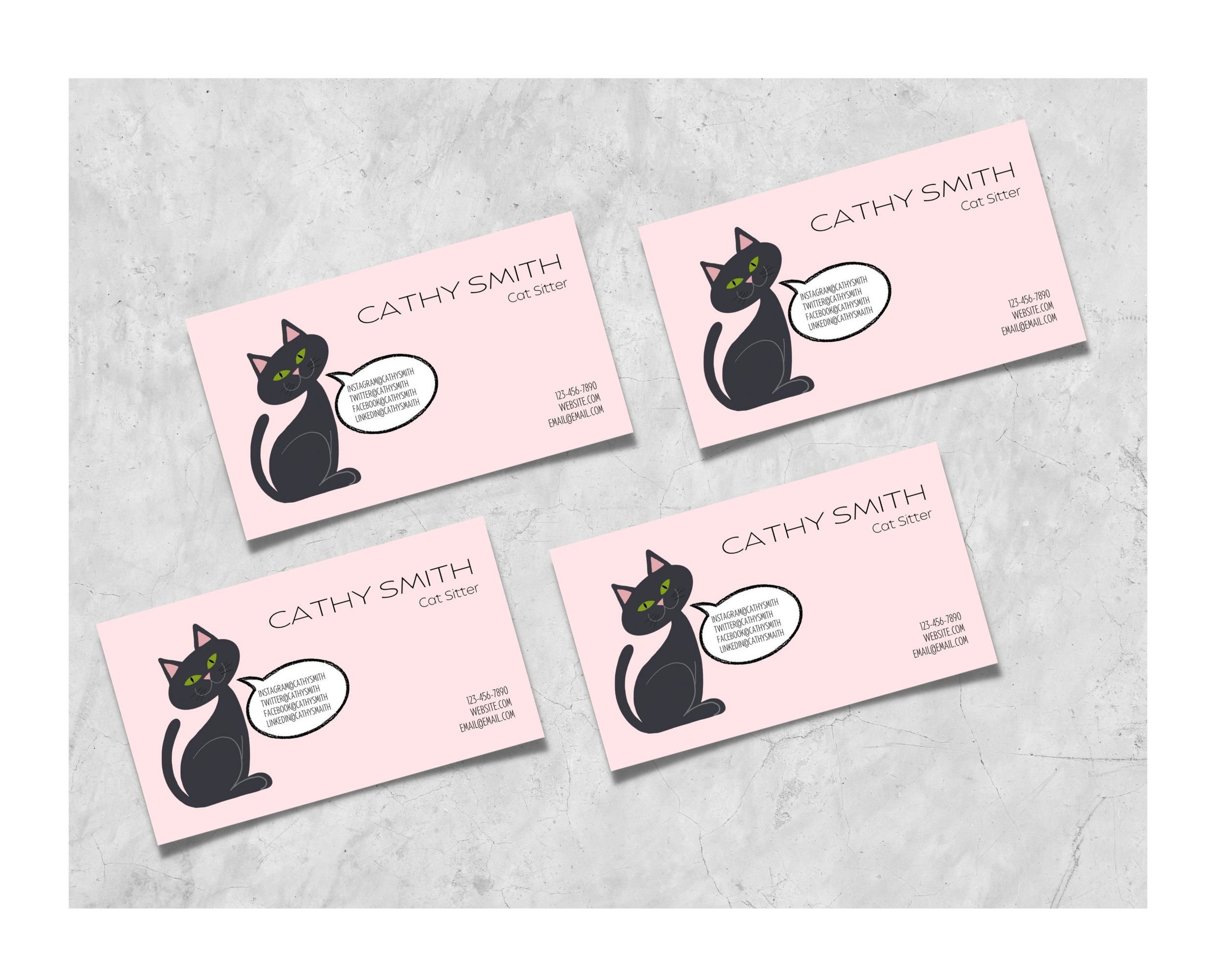 Business Card Template - Editable Canva Business Card Design - Cat ...