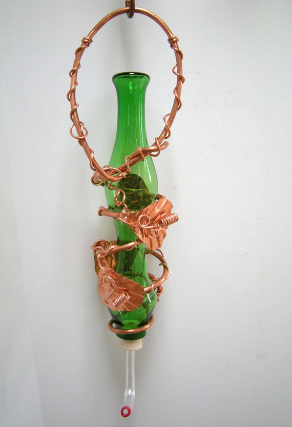 Blenko Glass Hummingbird Feeder In Green Etsy