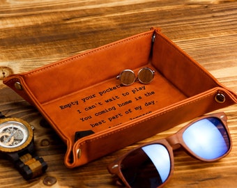 Empty your Pockets Daddy - Custom Engraved leather Tray, Father's Day Gift for Dad, Custom leather Catchall, Personalized Valet Tray for Men